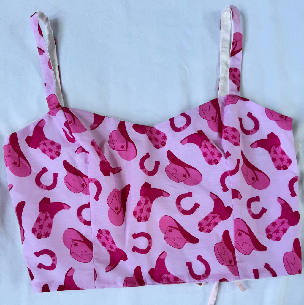 Women’s two pieces set, Top + shorts. Pink rodeo set.