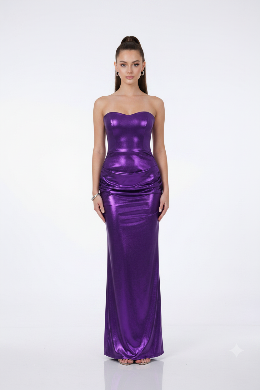 Purple night maxi dress. Medium size. Strapless, stretchy material.