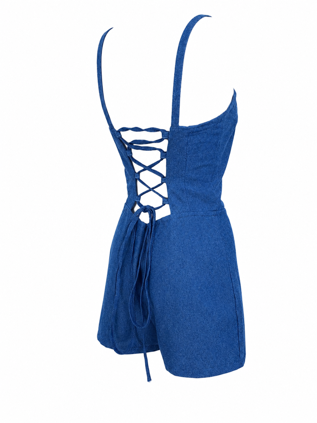 Open back jumpsuit, denim, sweetheart