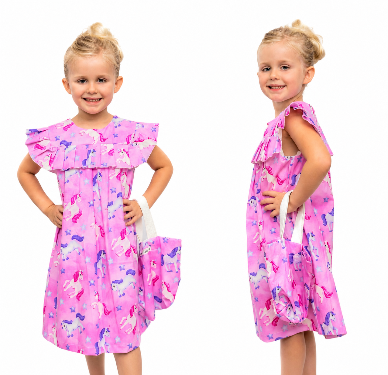 Girls Pink Unicorn Ruffle Dress & Matching Tote Bag Set✨💜