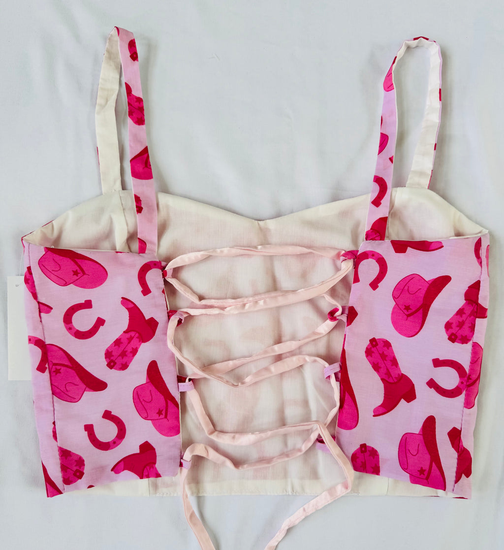 Women’s two pieces set, Top + shorts. Pink rodeo set.