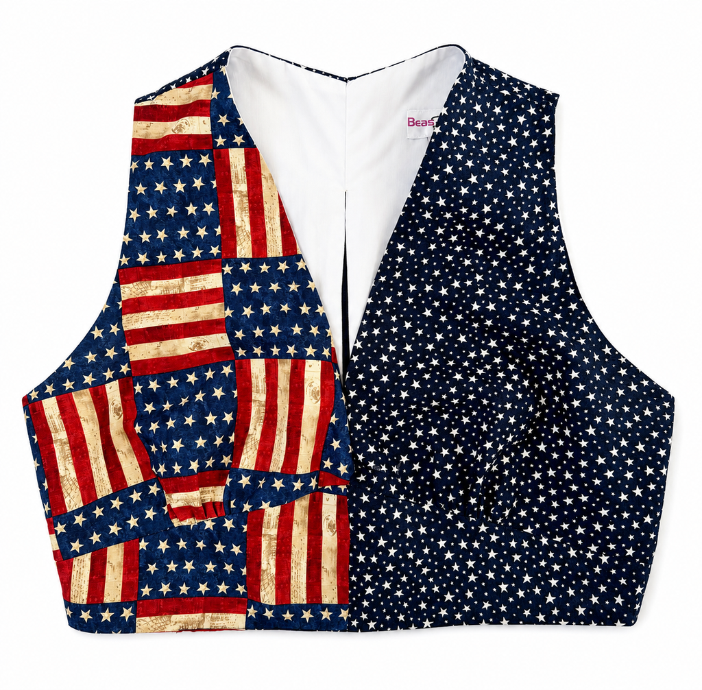 Vest. Women vest. Medium size. Beautiful vest. V-neck. USA flag pattern