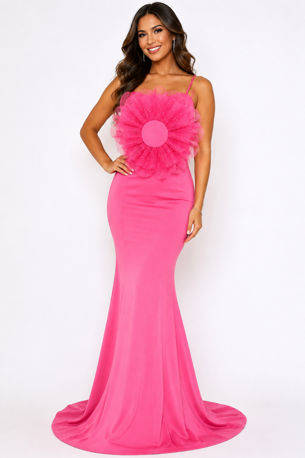 BEASFASHIONS PINK FLORAL MERMAID EVENING GOWN