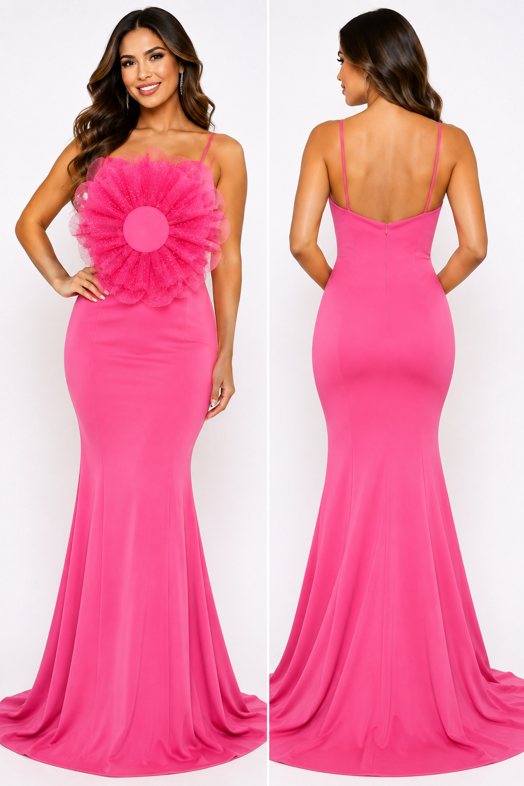 BEASFASHIONS PINK FLORAL MERMAID EVENING GOWN
